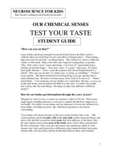 NEUROSCIENCE FOR KIDS http://faculty.washington.edu/chudler/neurok.html OUR CHEMICAL SENSES  TEST YOUR TASTE