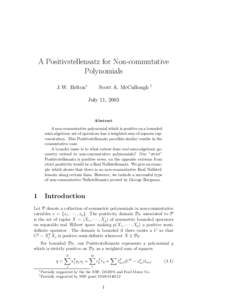 A Positivstellensatz for Non-commutative Polynomials J.W. Helton∗ Scott A. McCullough