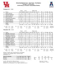 Official Basketball Box Score -- Game Totals -- Final Statistics Rutgers vs Houston:00 p.m. at Houston, Texas (Hofheinz Pavilion) Rutgers 51 • 2-9 Total