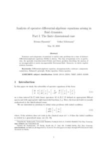 Analysis of operator differential-algebraic equations arising in fluid dynamics. Part I. The finite dimensional case Etienne Emmrich∗  Volker Mehrmann‡