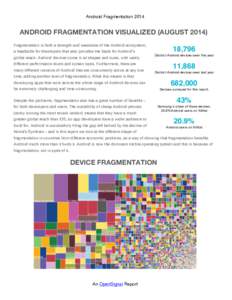 Android Fragmentation[removed]ANDROID FRAGMENTATION VISUALIZED (AUGUST[removed]Fragmentation is both a strength and weakness of the Android ecosystem, a headache for developers that also provides the basis for Android’s gl