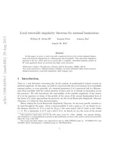 arXiv:1308.6439v1 [math.DG] 29 AugLocal removable singularity theorems for minimal laminations William H. Meeks III∗  Joaqu´ın P´erez