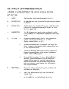 THE AUSTRALIAN LIGHT HORSE ASSOCIATION LTD AMENDED BY-LAWS ADOPTED AT THE ANNUAL GENERAL MEETING 23rd MAY, [removed]NAME