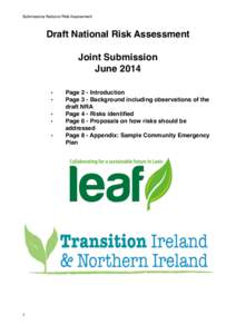 Submissions National Risk Assessment  Draft National Risk Assessment Joint Submission June 2014 •