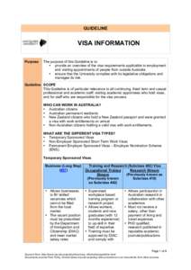 GUIDELINE  VISA INFORMATION Purpose  The purpose of this Guideline is to: