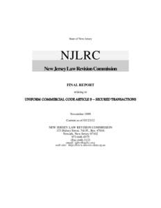 State of New Jersey  NJLRC New Jersey Law Revision Commission FINAL REPORT relating to