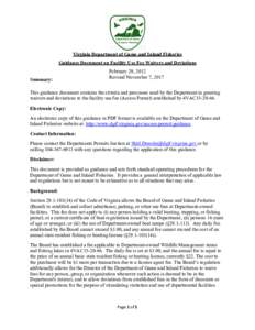 Virginia Department of Game and Inland Fisheries Guidance Document on Facility Use Fee Waivers and Deviations Summary: February 29, 2012 Revised November 7, 2017