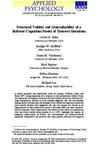 Structural Validity and Generalisability of a Referent Cognitions Model of Turnover Intentions