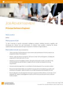 JOB ADVERTISEMENT Principal Software Engineer Role Location Belfast  Main purpose of job