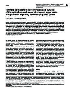 Retinoic acid alters the proliferation and survival of the epithelium and mesenchyme and suppresses Wnt&sol;&beta;-catenin signaling in developing cleft palate