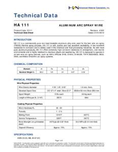 Technical Data HA 111 ALUMINUM ARC SPRAY WIRE  Product Code: 10111
