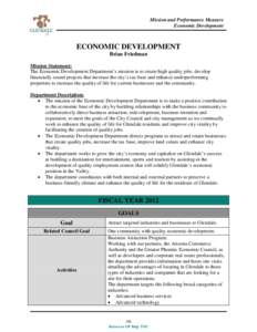 Mission and Performance Measure Economic Development ECONOMIC DEVELOPMENT Brian Friedman Mission Statement: