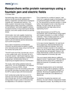 Researchers write protein nanoarrays using a fountain pen and electric fields