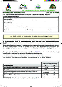 “WBC STRATEGIC ALLIANCE PARTNERS - WORKING FOR OUR COMMUNITIES”  Development and Building Checklist Form No. WBC004