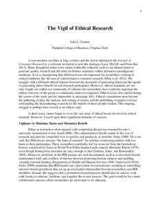 1  The Vigil of Ethical Research Julie L. Ozanne Pamplin College of Business, Virginia Tech
