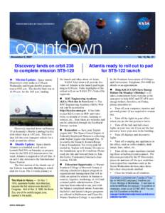 November 8, 2007  Vol. 12, No. 81 Discovery lands on orbit 238 to complete mission STS-120