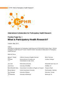 ICPHR: What is Participatory Health Research?  1
