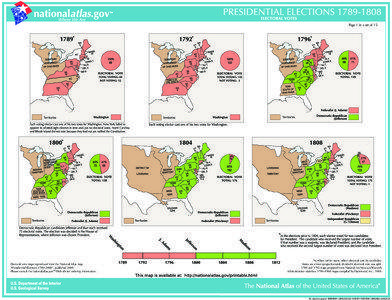 Page 1 in a set of 15.  Electoral vote maps reproduced from the National Atlas map