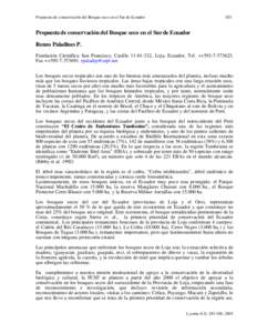 Propuesta de conservación del Bosque seco en el Sur de Ecuador  183 Propuesta de conservación del Bosque seco en el Sur de Ecuador Renzo Paladines P.