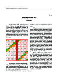 Indian Journal of History of Science, News Magic Square for 2015 S R Sarma*