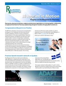 November 2012, Volume 3, Issue 9  Blueprint in Motion Progress on the Blueprint for Pharmacy  Pharmacists, pharmacy technicians, students and pharmacy organizations are coming together, collaborating