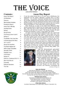 the voice June 2012 Edition Contents:  Anzac Day Report