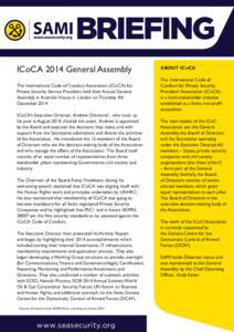 BRIEFING ICoCA 2014 General Assembly ABOUT ICoCA  The International Code of Conduct Association (ICoCA) for