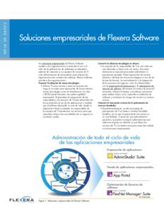 H O J A D E D AT O S  Soluciones empresariales de Flexera Software Las soluciones empresariales de Flexera Software ayudan a las organizaciones a aumentar el uso y el valor de la aplicaciones de softwaque se adquieren