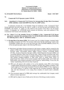 Government of India Ministry of Communications & I.T. Department of Telecommunications 20, Ashoka Road,New Delhi[removed]No[removed]DS(Vol-II)(A)