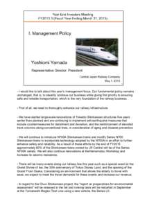 High-speed rail in Japan / Shinkansen / Maglev / Japanese yen / Japan Railways Group / Earnings before interest and taxes / Osaka / Rail transport / Land transport / Transport