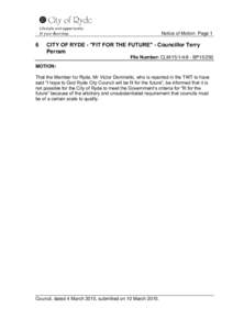 Notice of Motion Page 1  6 CITY OF RYDE - 