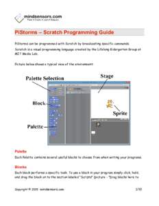 PiStorms – Scratch Programming Guide PiStorms can be programmed with Scratch by broadcasting specific commands. Scratch is a visual programming language created by the Lifelong Kidergarten Group at MIT Media Lab. Pictu