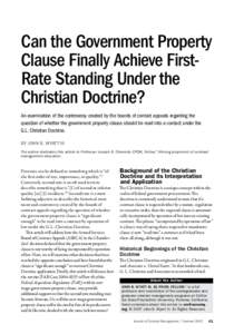 Can the Government Property Clause Finally Achieve FirstRate Standing Under the Christian Doctrine? An examination of the controversy created by the boards of contact appeals regarding the question of whether the governm