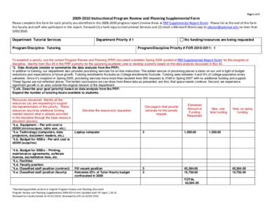 Page 1 of[removed]Instructional Program Review and Planning Supplemental Form Please complete this form for each priority you identified in the[removed]progress report (review these at PRP Supplemental Report Form