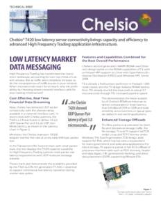 TECHNICAL BRIEF  Chelsio® T420 low latency server connectivity brings capacity and efficiency to advanced High Frequency Trading application infrastructure.  LOW LATENCY MARKET