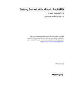 Getting Started With vFabric RabbitMQ vFabric RabbitMQ 2.8 VMware vFabric Suite 5.2 This document supports the version of each product listed and supports all subsequent versions until the document is replaced by