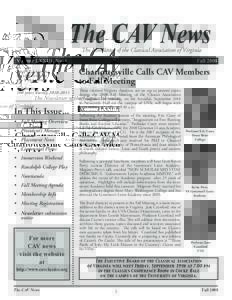 The CAV News The Newsletter of the Classical Association of Virginia Volume LXXIII, No. 1 						 The Classical Association