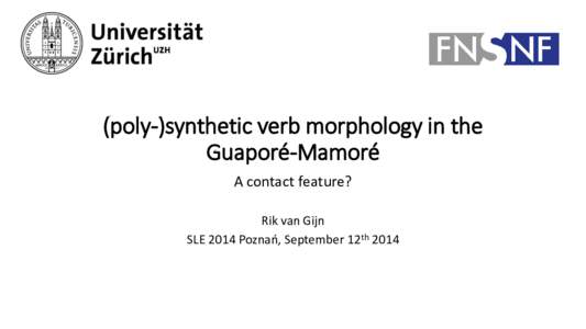 (poly-)synthetic verb morphology in the Guaporé-Mamoré A contact feature? Rik van Gijn SLE 2014 Poznań, September 12th 2014