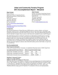 Urban and Community Forestry Program 2015 Accomplishment Report Maryland