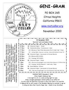GENI-GRAM PO BOX 265 Citrus Heights Californiawww.rootcellar.org November 2010