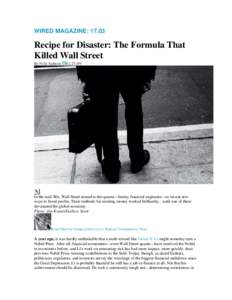 WIRED MAGAZINE: Recipe for Disaster: The Formula That Killed Wall Street By Felix Salmon