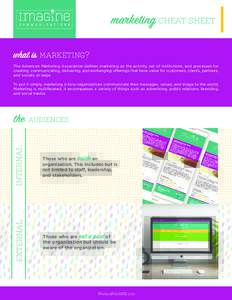 marketing CHEAT SHEET what is MARKETING? The American Marketing Association defines marketing as the activity, set of institutions, and processes for creating, communicating, delivering, and exchanging offerings that hav