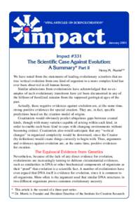 “VITAL ARTICLES ON SCIENCE/CREATION”  January 2001 Impact #331