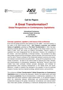 Call for Papers  A Great Transformation? Global Perspectives on Contemporary Capitalisms International Conference Johannes Kepler University