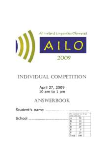 INDIVIDUAL COMPETITION April 27, [removed]am to 1 pm ANSWERBOOK Student’s name ……………………………………….