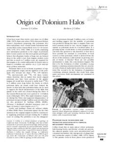 ARTICLE  Origin of Polonium Halos Lorence G Collins  I NTRODUCTION