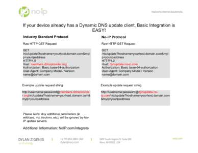 If your device already has a Dynamic DNS update client, Basic Integration is EASY! Industry Standard Protocol No-IP Protocol
