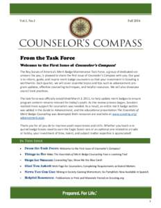 Vol.1, No.1  Fall 2014 From the Task Force Welcome to the First Issue of Counselor’s Compass!