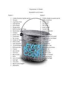Preparedness in a Bucket (4 people for up to 3 days) Bucket 1: 112111141111641311211181112-  5 Gallon Bucket w/ gasket seal lid