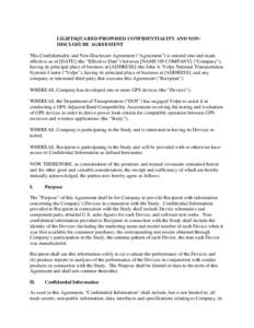 LIGHTSQUARED PROPOSED CONFIDENTIALITY AND NONDISCLOSURE AGREEMENT This Confidentiality and Non-Disclosure Agreement (“Agreement”) is entered into and made effective as of [DATE] (the “Effective Date”) between [NA